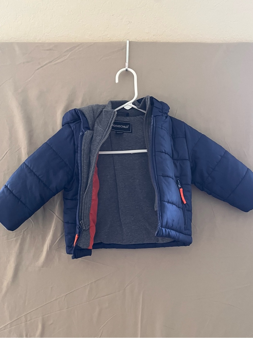 Rothschild Boys' Navy Puffer Jacket with Gray Lining Size 18M